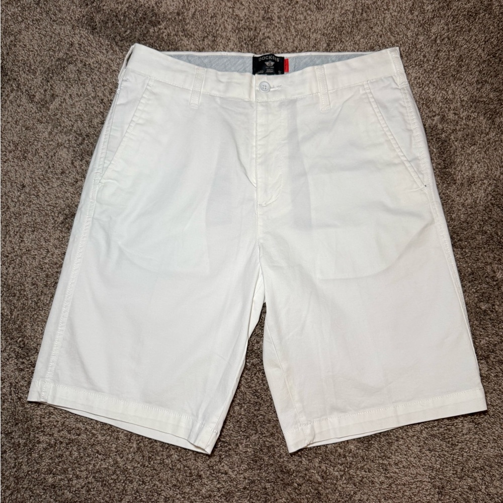 Dockers Mens Ultimate Short White Comfort Fit Size 30 Flat Front‎ Chino Shorts